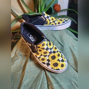 Vans Women's Slip-On Shoes - Sunflower Black and White